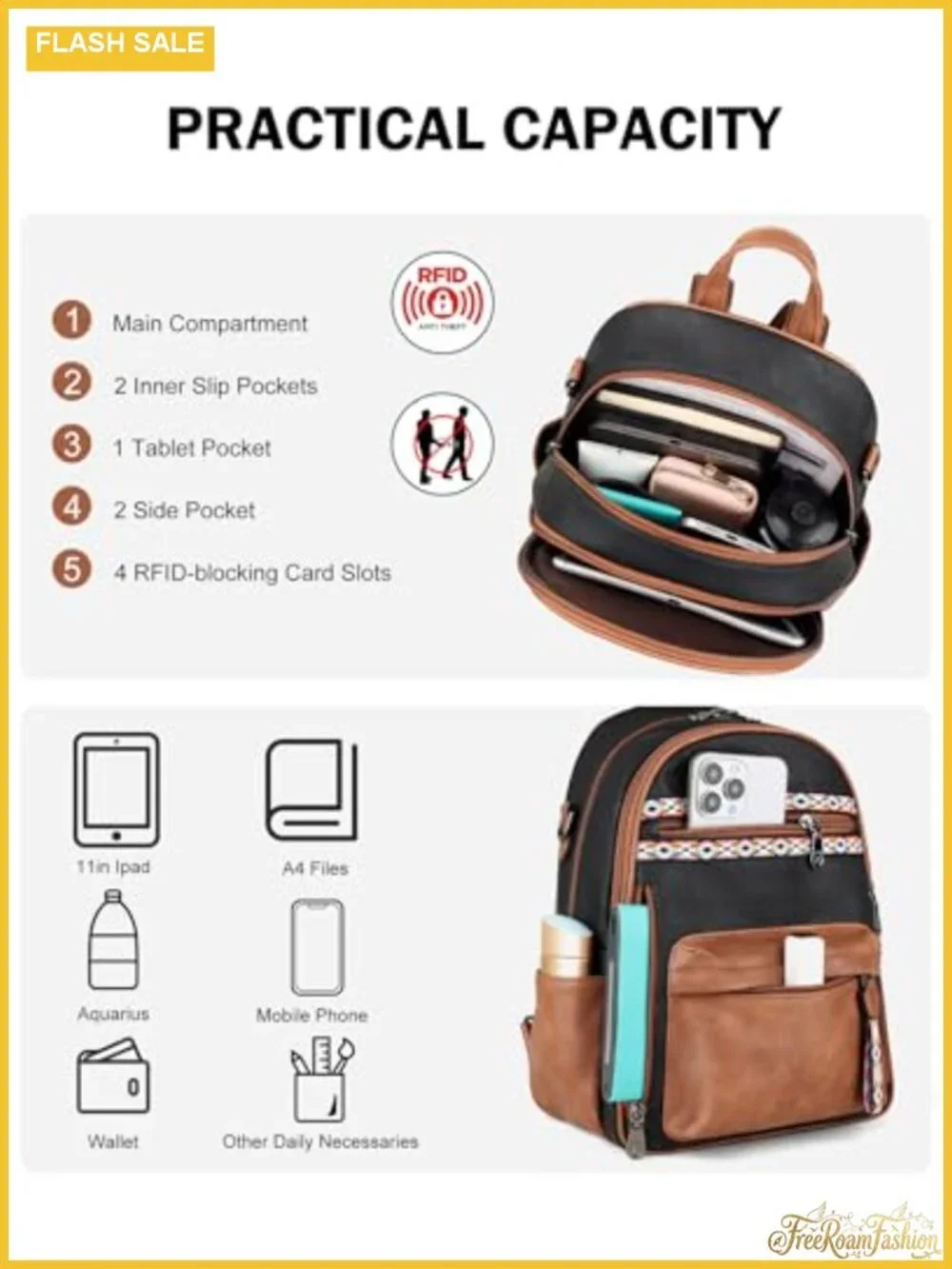 Small Backpack Purse for Women Multi-Pocket with IPad Pocket Faux Leather